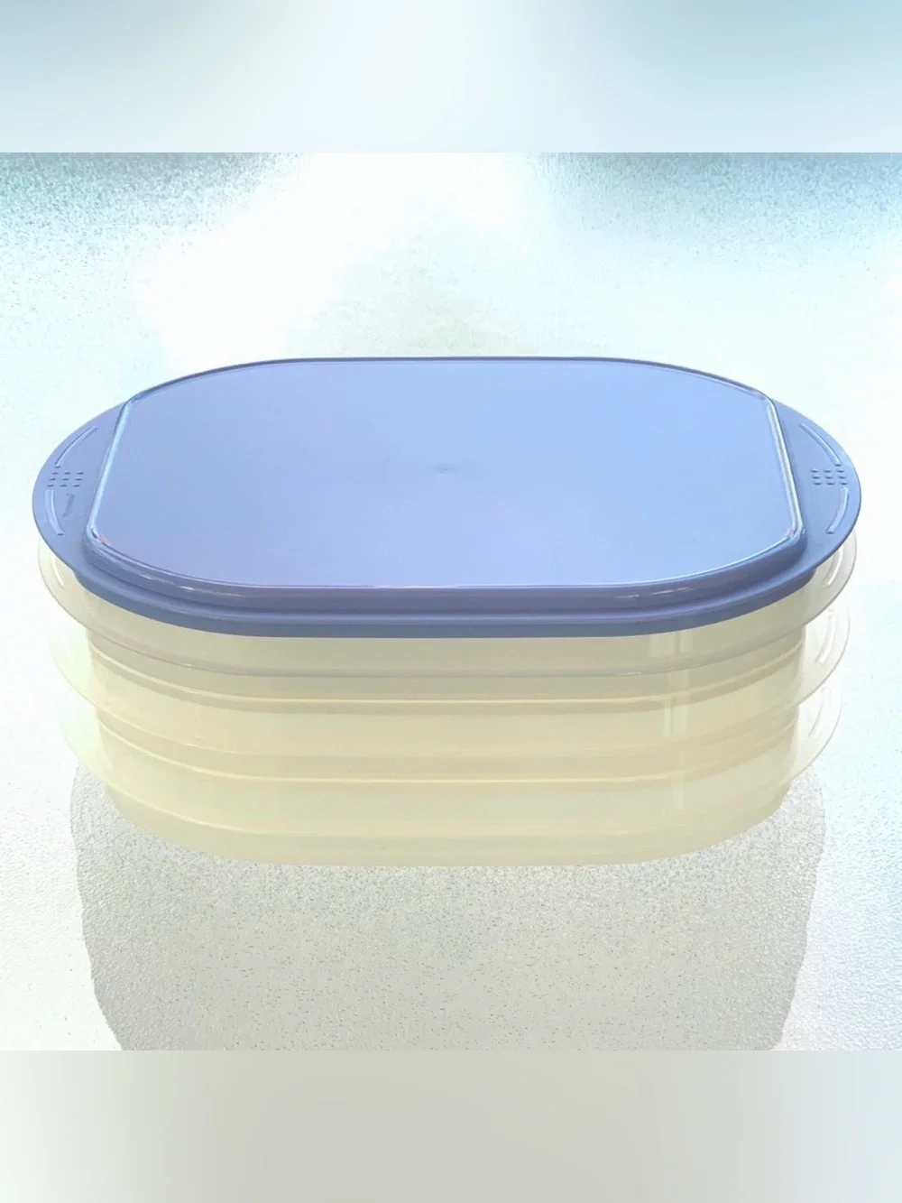 Tupperware Fridge Stackables Deli Meat Keeper 3 Stacking Trays with Blue Lid